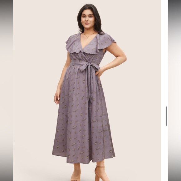 BloomChic Plus Size 3XL Ditsy Floral Wrap Ruffle Cap Sleeve Split Hem Dress us22 - Picture 7 of 7